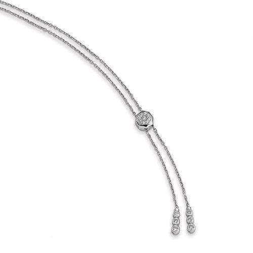 Bezel set multi strand layered necklace with artificial marquise and round brilliant diamonds by Diamond Essence set in platinum plated sterling silver. 2 Cts.t.w.