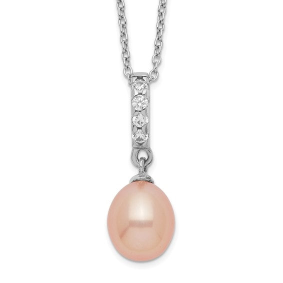 Teardrop Freshwater Cultured Pearl and Diamond Essence Melee Set in Platinum Plated Sterling Silver