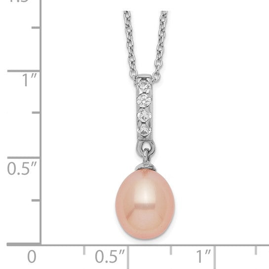Teardrop Freshwater Cultured Pearl and Diamond Essence Melee Set in Platinum Plated Sterling Silver