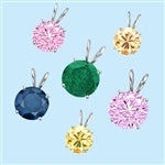 A brilliant-cut Diamond Essence pendant. 1.0 cts. t.w. stone in Platinum Plated Sterling Silver. Specify your choice of Diamond Essence Canary, Emerald, Pink, Lavender, Champagne, Sapphire, or Ruby.