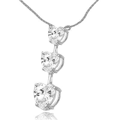 Diamond Essence Heart cut stones, in graduating size, 1-1/2" long pendant. 3.5 cts.t.w. in Platinum Plated Sterling Silver. (Silver Chain included).