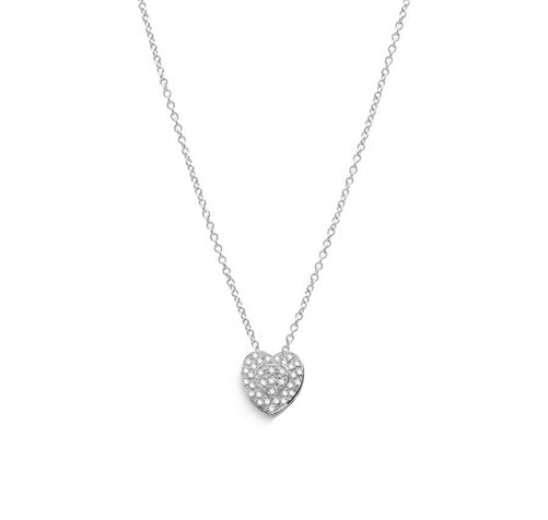 Beautiful Heart Pendant with the outer ring of heart encircling the micro pave set bulge heart. Truly lovable..2 Cts. T.W. in Platinum Plated Sterling Silver.
