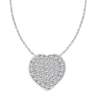 Beautiful Heart Pendant with the outer ring of heart encircling the micro pave set bulge heart. Truly lovable..2 Cts. T.W. in Platinum Plated Sterling Silver.