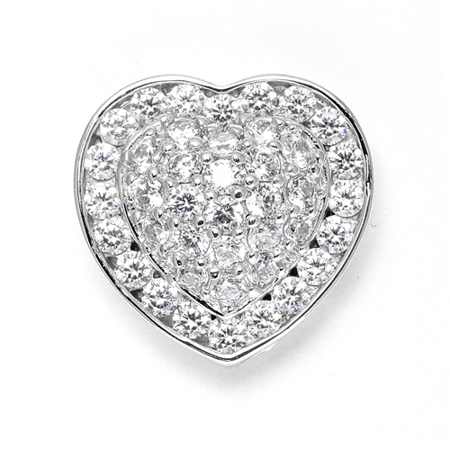 Beautiful Heart Pendant with the outer ring of heart encircling the micro pave set bulge heart. Truly lovable..2 Cts. T.W. in Platinum Plated Sterling Silver.