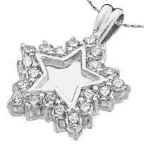 Platinum Plated Sterling Silver star pendant with twenty round brilliant Diamond Essence melee in prong setting to shine starbright day or night. 0.80 cts.t.w.