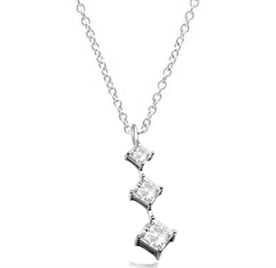 Princess cut Diamond Essence stones set graduating from small to large in Platinum Plated Sterling Silver, 2.5 cts.t.w. Silver Chain included.