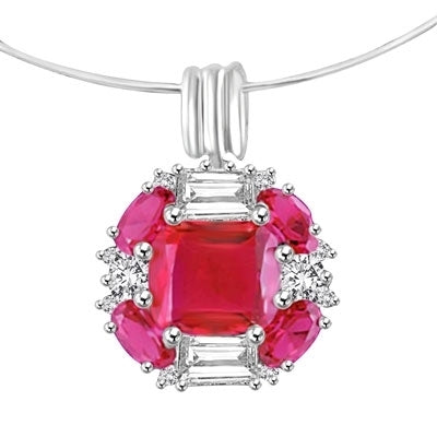 Platinum Plated Sterling Silver pendant with pink Ruby stone