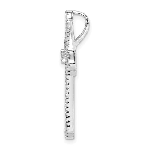 Prong Set Designer Cross Pendant With Diamond Essence Stones Set In Platinum Plated Sterling Silver