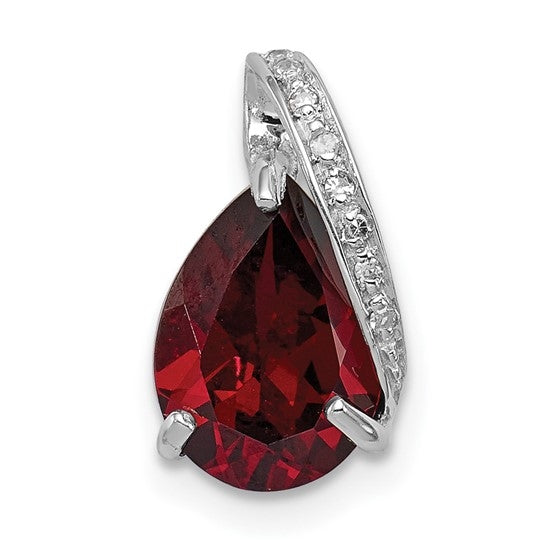 Pear Garnet diamond silver pendant