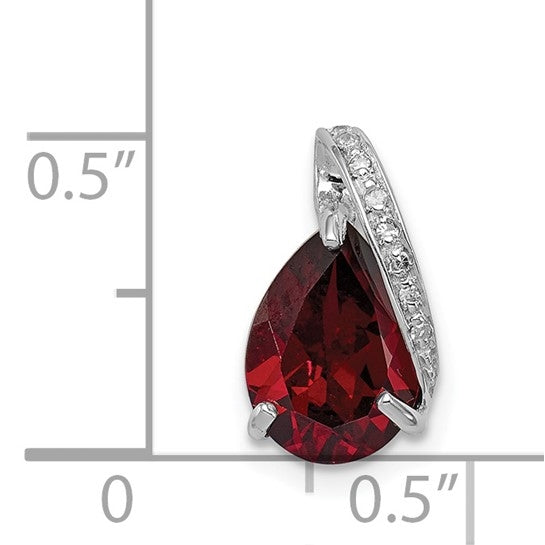 Pear Garnet diamond silver pendant
