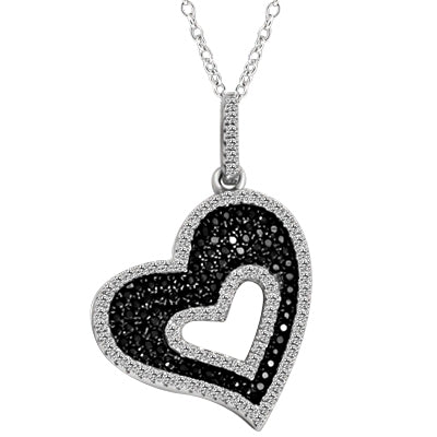 Heart in Heart - Beautiful Heart Pendant with Ember Essence and Diamond Essence Melee, 2.0 Cts. T.W. set in Platunum Plated Sterling Silver. 18" long Chain Included.