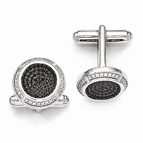 Diamond Essence Round Cuff Links, with Brilliant Essence and Black Essence melee set in Platinum Plated Sterling Silver, 2.50 cts.t.w.