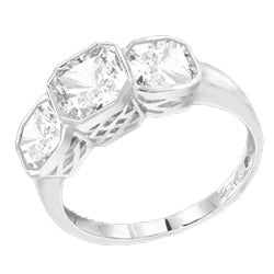sterling silver ring with octagonal stones in bezel setting with basket weave
