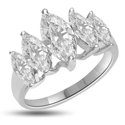 Diamond Essence Ring with 5 graduating Marquise Essence, appx. 2.5 Cts. T.W. set in Platinum Plated Sterling Silver.