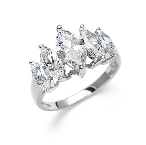 Diamond Essence Ring with 5 graduating Marquise Essence, appx. 2.5 Cts. T.W. set in Platinum Plated Sterling Silver.