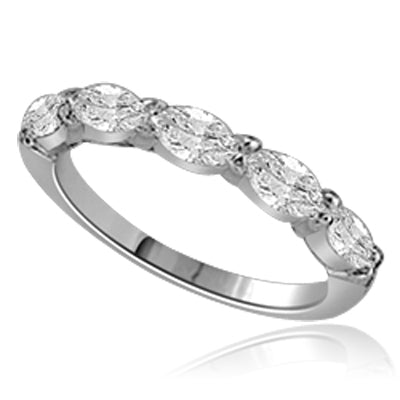 Simple delicate band 1.25 Cts. T.W. with 0.25 Ct Marquise Cut 5 Diamond Essence stones in Platinum Plated Over Sterling Silver.