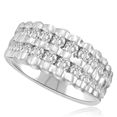 Channel Set Ribbed Ring with Simulated Round Brilliant Diamonds by Diamond Essence set in Sterling Silver
