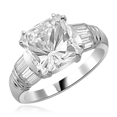 Ring  cushion cut stone with baguettes in silver