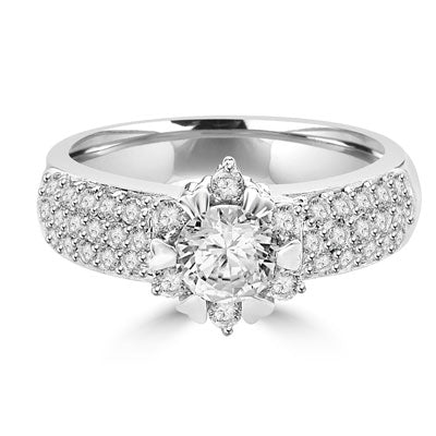 Ring  round stone, golden prongs, melee, small round stones