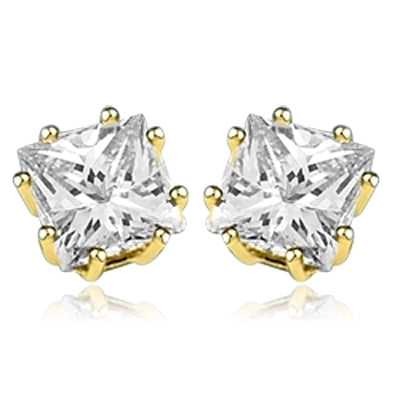 Princess cut square stone stud earrings gold vermeil