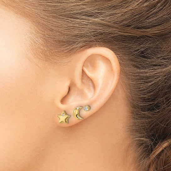 Set of Gold Plated Star Moon Round Bezel Earrings