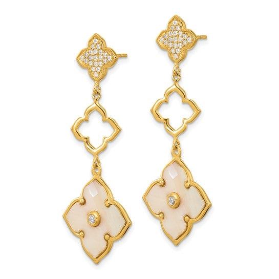Mother of pearl diamond gold plated drop earrings