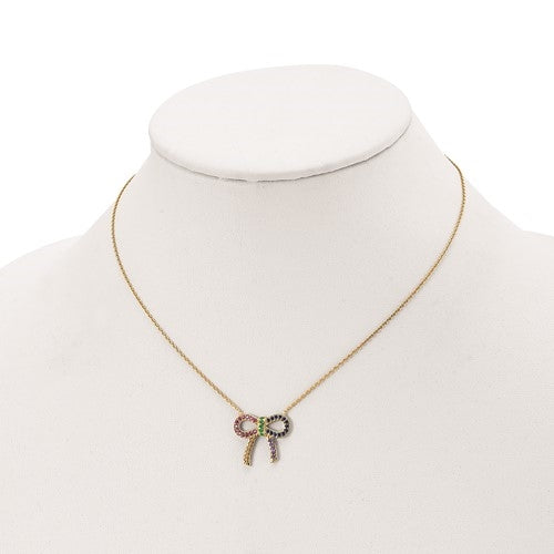 Diamond Essence Multi Color BowKnot Necklace, 2.0 Cts.t.w. set in Gold Plated Sterling Silver. 16" Length (With 2" extension).