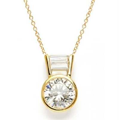 Diamond Essence Slide Pendant with 3.0 ct Round stone and Baguettes, 3.5 ct.tw. in Gold Vermeil.
