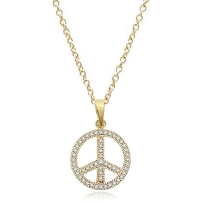 PEACE Sign Pendant. Gold Vermeil Pendant, channel set Round Brilliant Diamond Essence stones sparkling bright and spreading peace everywhere. 1.00 ct.t.w.