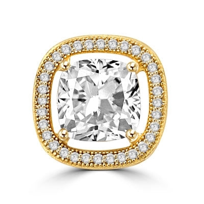 Diamond Essence Slide Pendant with 2.0ct. Cushion Cut Stone in center surrounded by round stones in 14K Gold Vermeil.