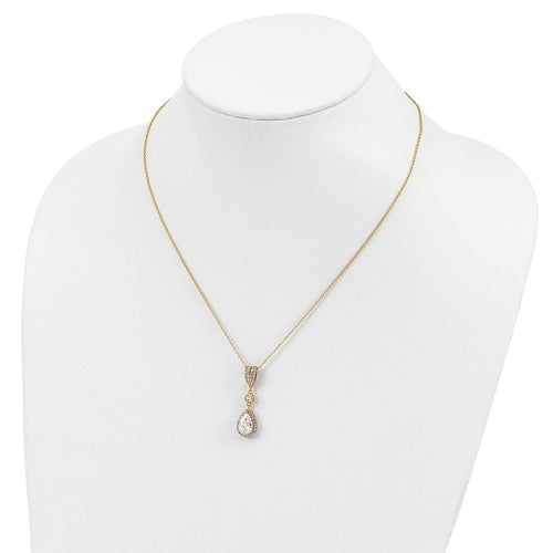 Amazingly designed Pendant with 1.50 Cts. Pear Cut Center and Melee,  in 14K Gold Vermeil.
Free vermeil Chain Included.