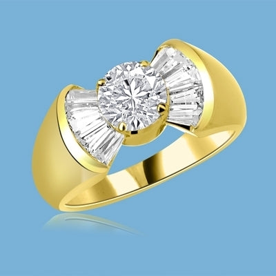 Cunegonde - As Voltaire Says "Tend your garden", say  it with this Ring, 1.5 Cts. T.W. with 1 Ct. Round Brilliant Center and 10 Baguettes, in  Gold Vermeil.