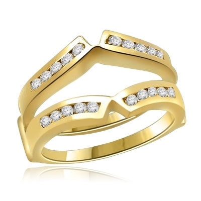 Classic Ring Guard in Platinum Plated Sterling Silver. 0.9 carat Diamond Essence round melee set in channel setting. Suitable for 1 carat or 2 carat solitaire ring.