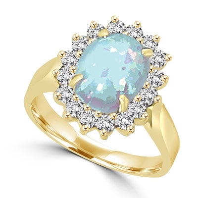 ring with 3ct oval cut opal and dancing melee