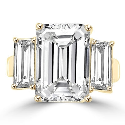 8 ct emerald cut diamond with side stones in gold vermeil ring