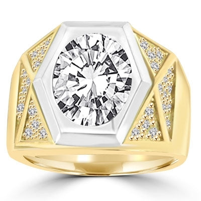 Youre the front-runner wearing this mens ring that positions a 4.0 cts. oval stone in a unique hexagonal setting. 4.60 cts.T.W. set in 14K Gold Vermeil.