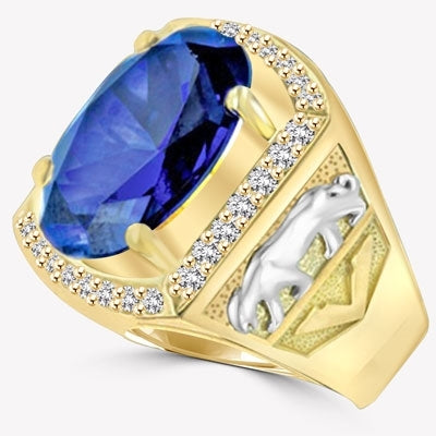 Tiger Imprinted with Topaz Center Stones and Diamond essence Side stones in 14K Gold Vermeil.