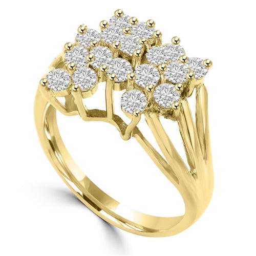 Diamond Essence Designer Ring With 1.70 Cts.T.W. Round Brilliant Stones Set In 14K Gold Vermeil Prong Setting.