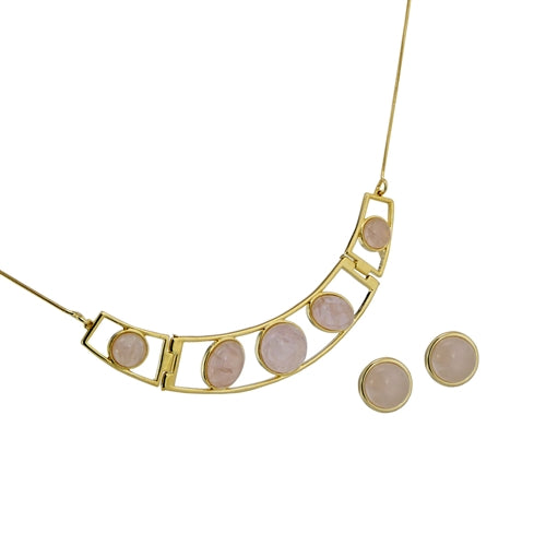 Diamond Essence Rose Quartz Earring & Choker necklace in Vermeil- VSET622RQ