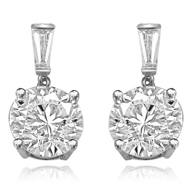 Round stone&dropping baguette white gold earring