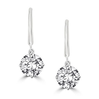 Round Cut Leverback Earrings. 4.0 Cts. T.W. set in 14K Solid White Gold.