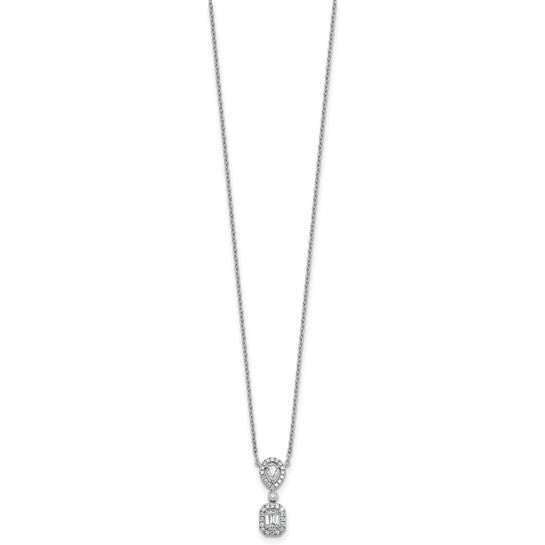 Prong Set Halo Necklace with Diamond Essence Brilliant stones in 14K White Gold