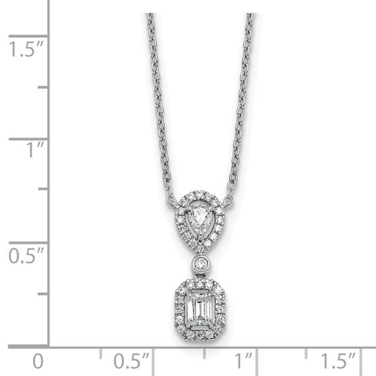 Prong Set Halo Necklace with Diamond Essence Brilliant stones in 14K White Gold