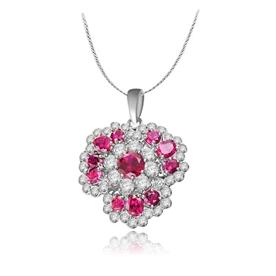 ruby&white stone white gold flower pendant