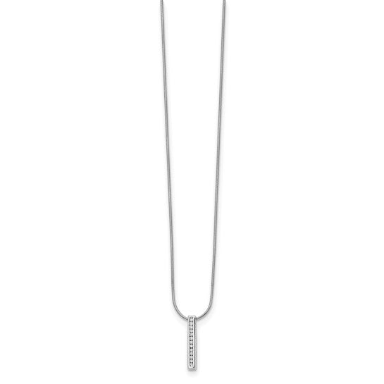 Channel Set Vertical Bar Necklace with Diamond Essence Lab Grown Round Stones In 14K Solid White Gold