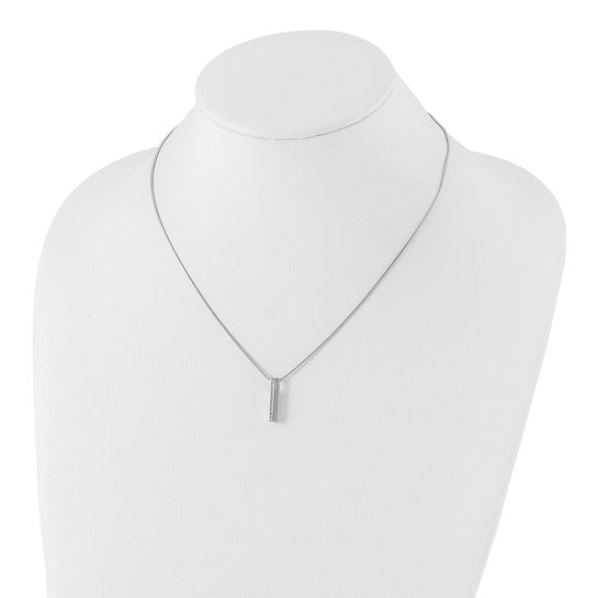 Channel Set Vertical Bar Necklace with Diamond Essence Lab Grown Round Stones In 14K Solid White Gold
