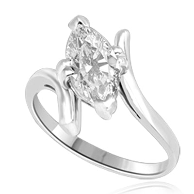 Solitaire Ring with artistically set Diamond Essence Marquise in prong setting. 1.5 Cts. T.W. set in 14K Solid White Gold.