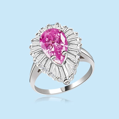 Ballerina Ring- 3.0 Cts Pink Pear White Gold ring