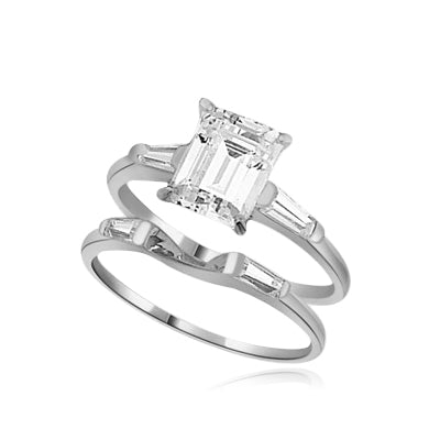 Ring  wedding set emerald cut marquise stone