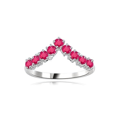 Stacking Rings-V-shaped Ruby rings in White gold
